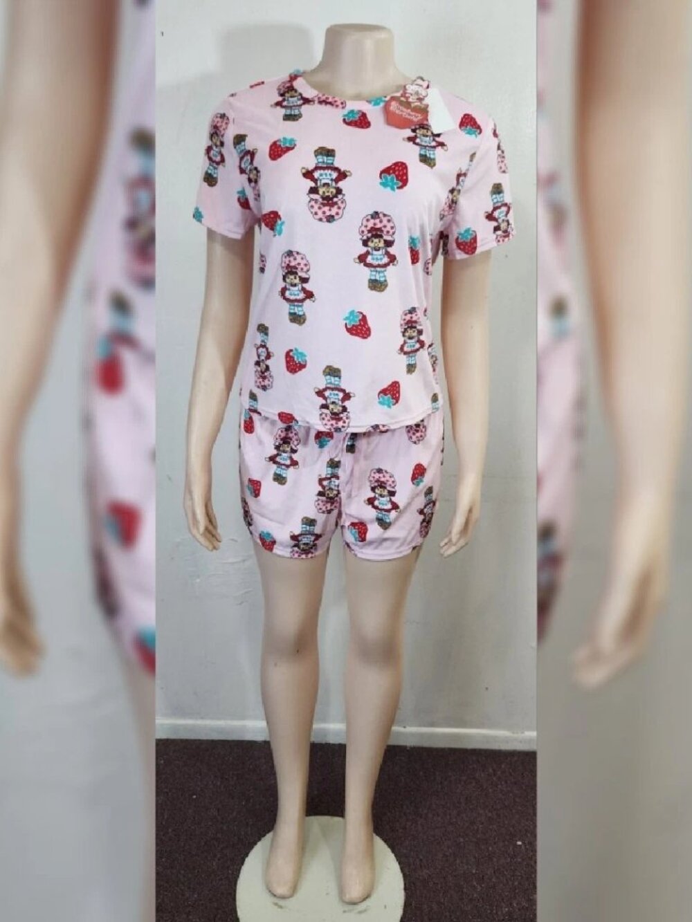 STRAWBERRY SHORTCAKE PAJAMAS WOMEN'S ALLOVER DOLL LOGO 2 PCS SIZE S